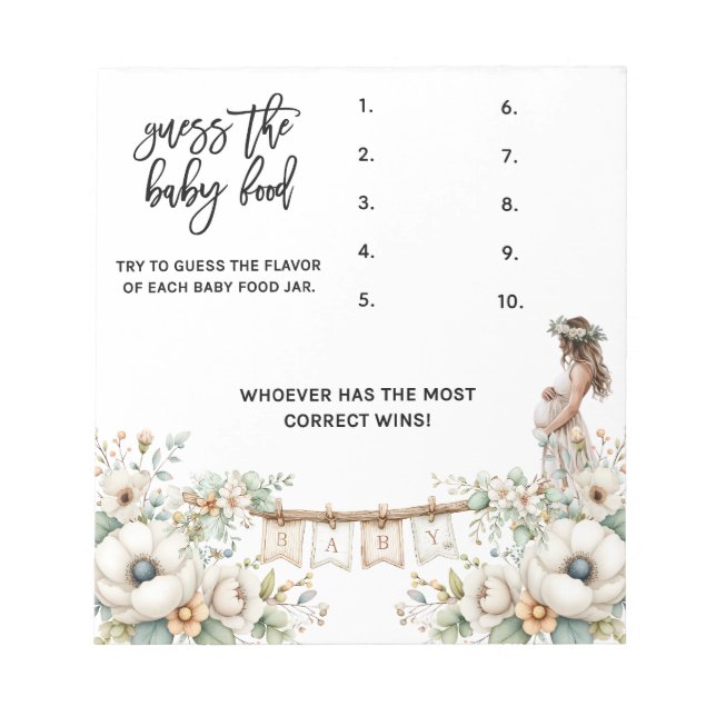 Bloco De Notas Guess the baby food Baby Shower Game (Frente)