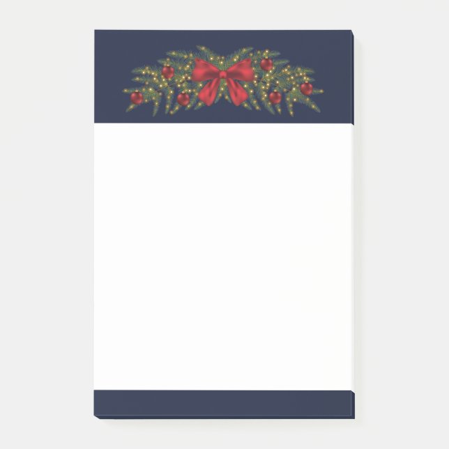 Bloco De Notas Guirlanda de Natal Com um Laço Vermelho e Enfeites (Frente)