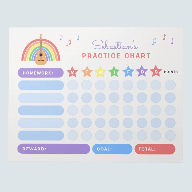Bloco De Notas Guitar Practice Music Notes Rainbow Reward Chart (Criador carregado)