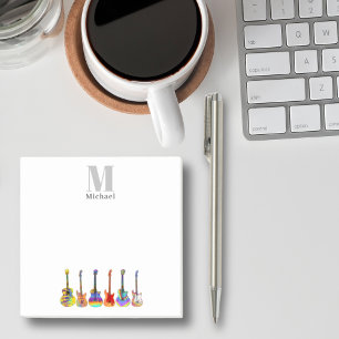 Bloco De Notas Guitarras Coloridas Personalizadas Monograma Músic