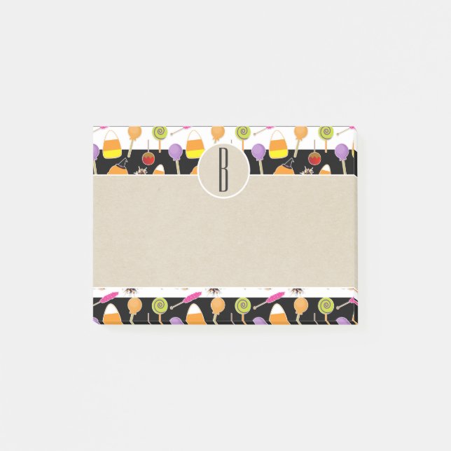 Bloco De Notas Halloween Candy Kraft Rustic Monograma Inicial (Frente)
