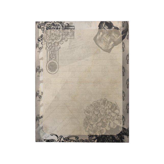 Bloco De Notas Halloween Caveira e Flor de Hydrangea Preta (Invertido)