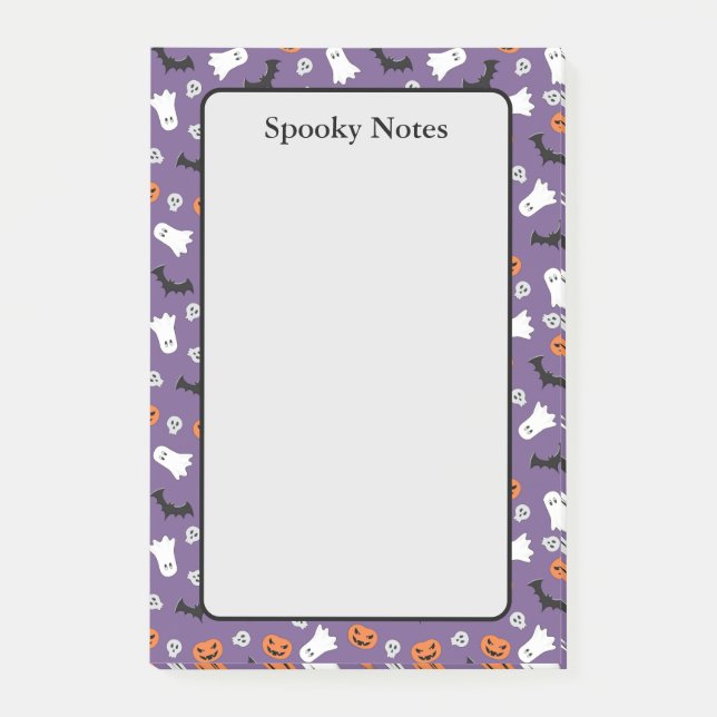 Bloco De Notas Halloween Fantasmas Pumpkin Bats Purple Sticky (Frente)