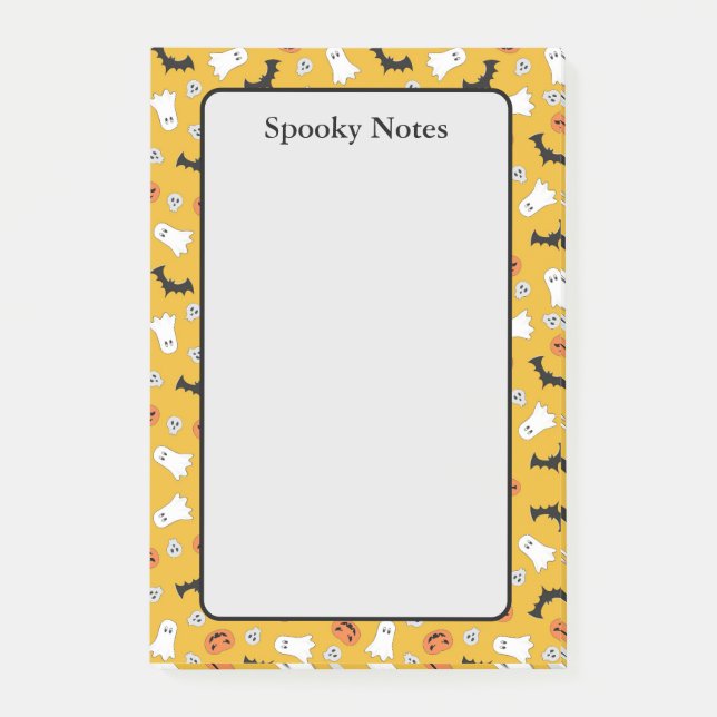 Bloco De Notas Halloween Fantasmas Pumpkin Bats Yellow Notes (Frente)