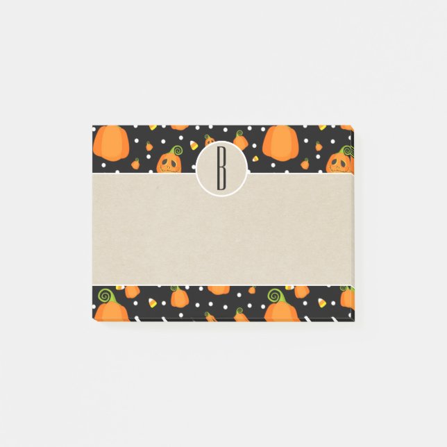 Bloco De Notas Halloween Pumpkins Kraft Rustic Monograma (Frente)