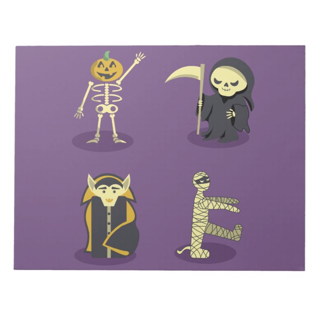 Bloco De Notas Halloween Skeleton Dracula Mummy Grim Reaper (Frente)