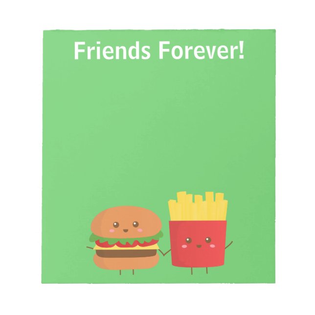 Bloco De Notas Hamburger e Batatas Fofos Amigos Para Sempre (Frente)