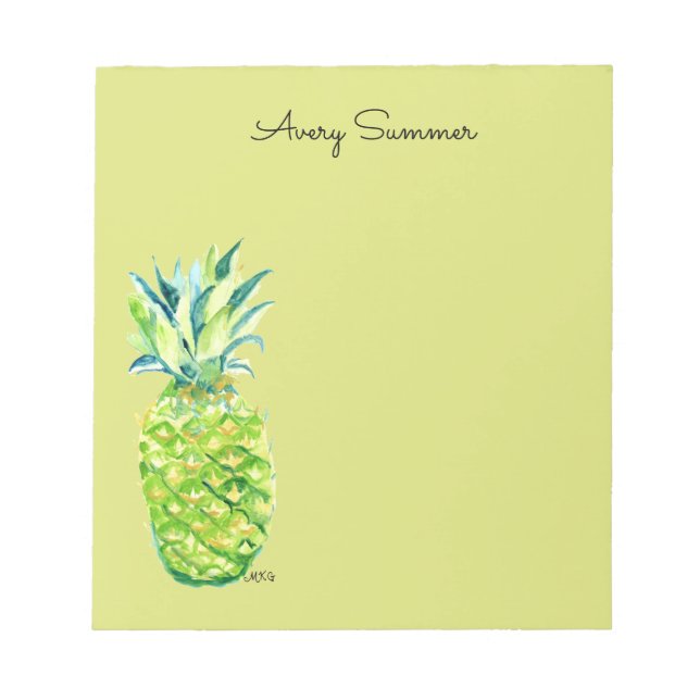 Bloco De Notas Hand-Painted Pineapple Green Grocery List       (Frente)