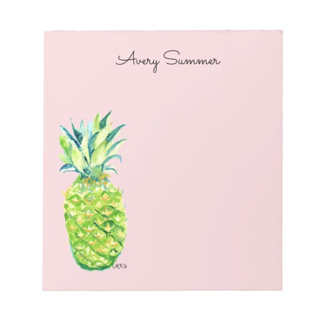 Bloco De Notas Hand-Painted Pineapple Pink Grocery List       (Frente)