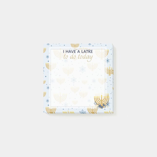 Bloco De Notas Hanukkah Menorah e Estrela de David Pattern | Azul (Frente)