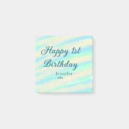 Bloco De Notas Happy 1st birthday kids baby blue green pastel ret