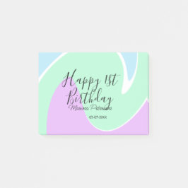 Bloco De Notas Happy 1st birthday pink green blue acrylic pour 