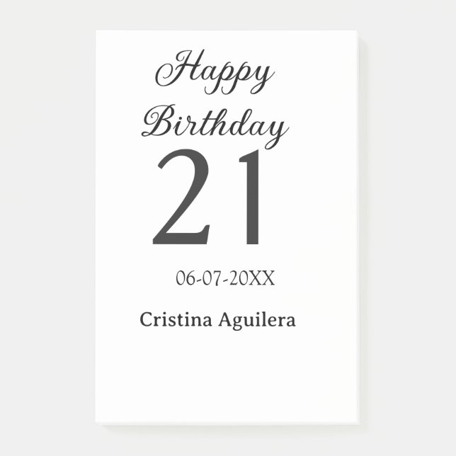 Bloco De Notas Happy 21st birthday bold letter simple name minima (Frente)