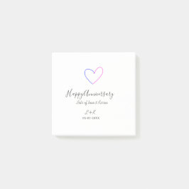 Bloco De Notas Happy anniversary pink blue heart name date simple