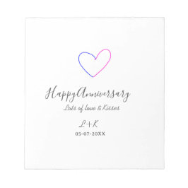 Bloco De Notas Happy anniversary pink blue heart name date simple