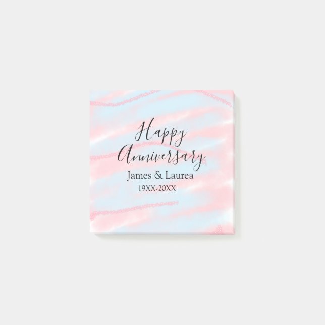 Bloco De Notas Happy anniversary wedding name date year pastel  (Frente)