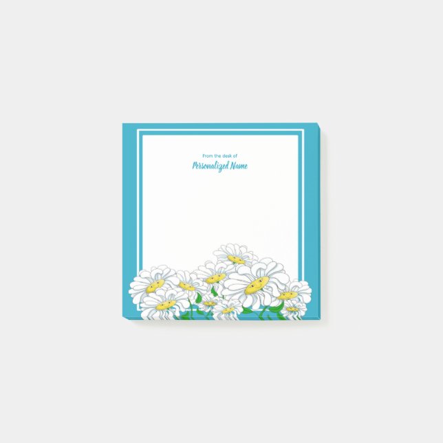 Bloco De Notas Happy Daisies Blue - Branco (Frente)