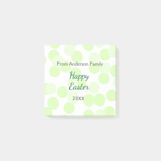 Bloco De Notas Happy Easter gray green polka dots family name (Frente)