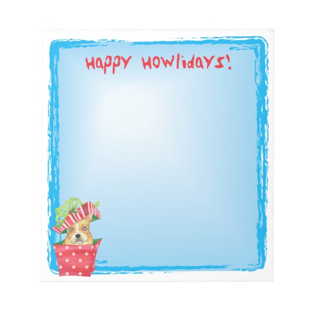 Bloco De Notas Happy Howlidays, Buldogue Francês (Frente)