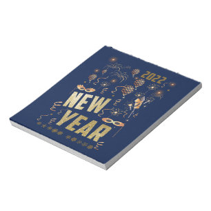 Bloco De Notas Happy New Year 2022, festive glitter gold holiday