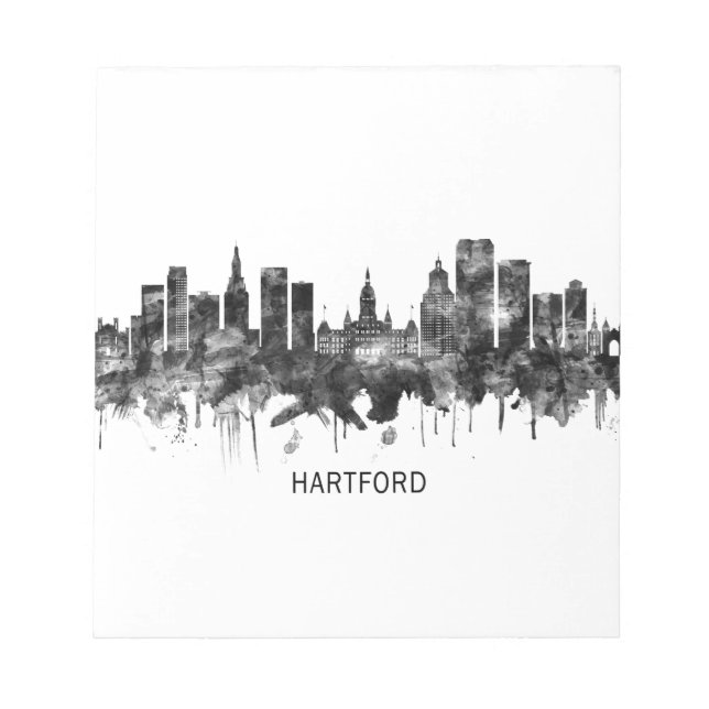 Bloco De Notas Hartford Connecticut Skyline BW (Frente)