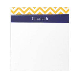 Bloco De Notas Haste Dourada Branco LG Chevron Azul Naval Monogra