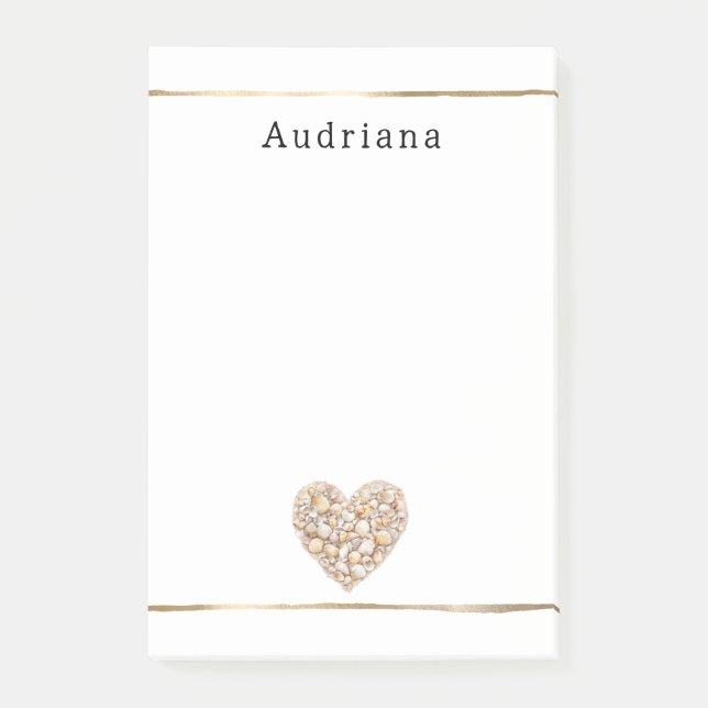 Bloco De Notas Heart Shape Sea Shells Ocean Beach Personalized  (Frente)