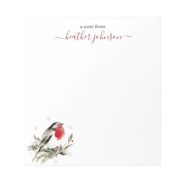 Bloco De Notas Hearthlight Notes Winter Robin Bird Personalized (Frente)
