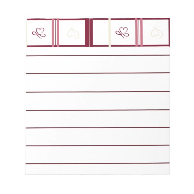 Bloco De Notas Hearts Lined Notepad – Whimsical Burgundy Design (Frente)