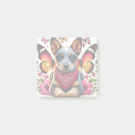 Bloco De Notas Heeler Puppy cercado por borboletas e flores