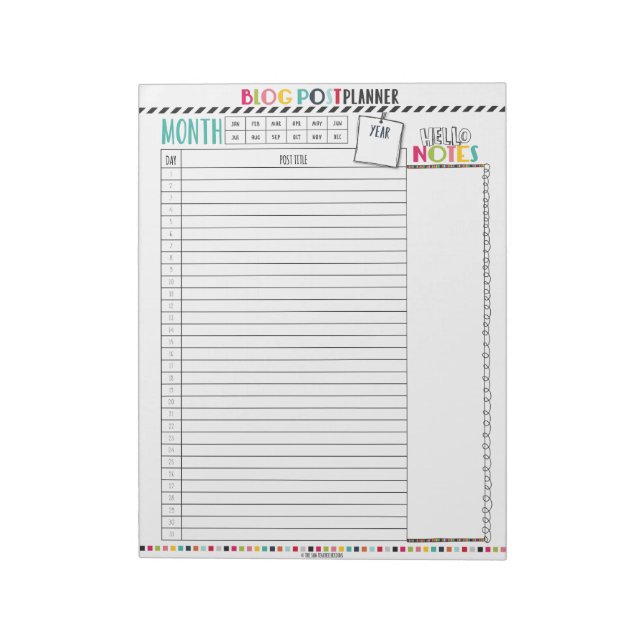 Bloco De Notas Hello Planner: Blog Postado Mensalmente Notepad de (Invertido)