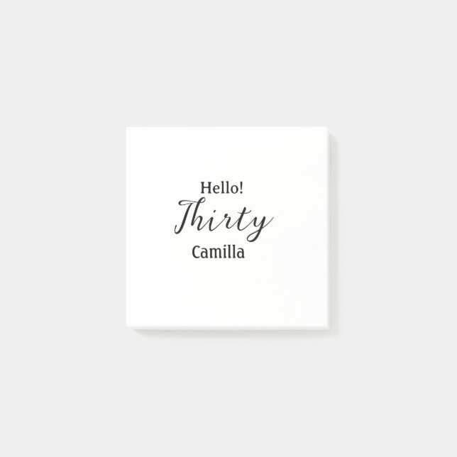 Bloco De Notas Hello thirty birthday name simple minimal elegant  (Frente)