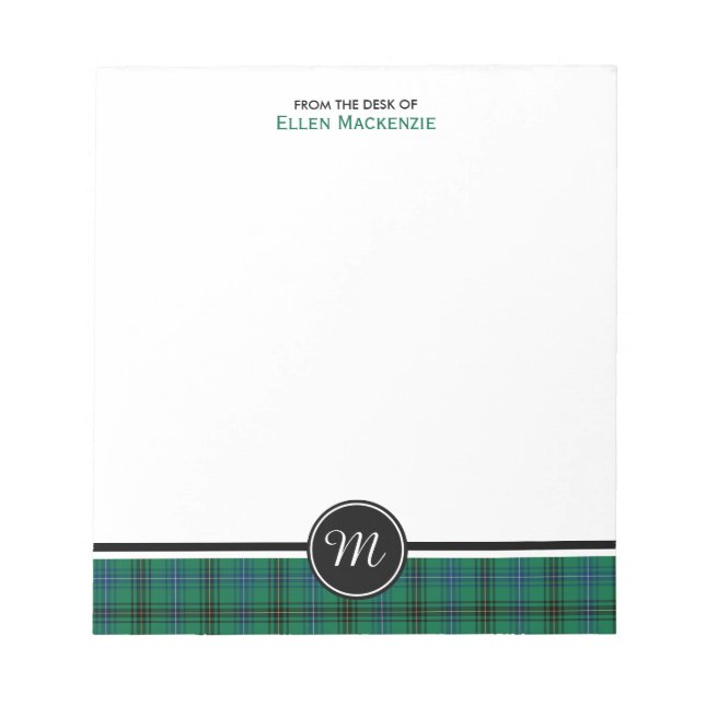 Bloco De Notas Henderson Clan Green e Blue Tartan Monograma (Frente)