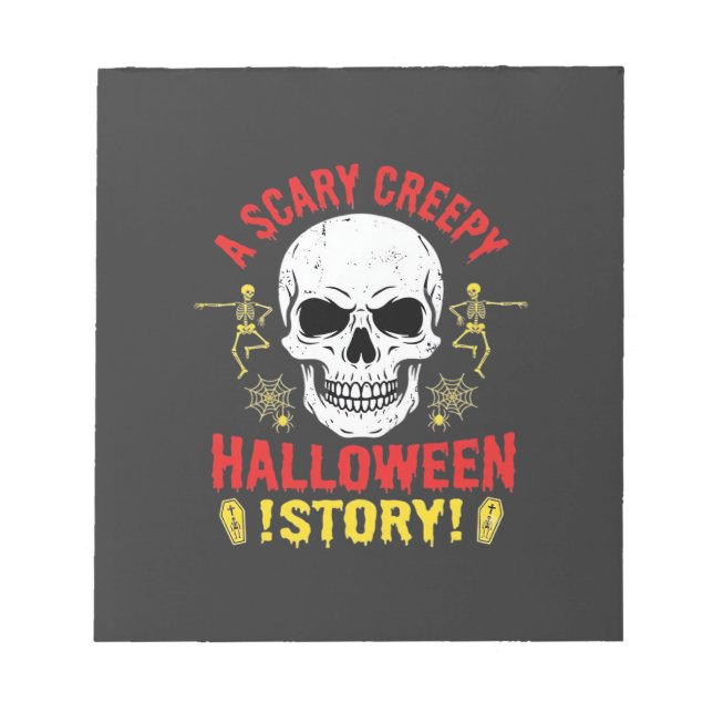 Bloco De Notas História Assustadora de Halloween Crânio Design_1 (Frente)