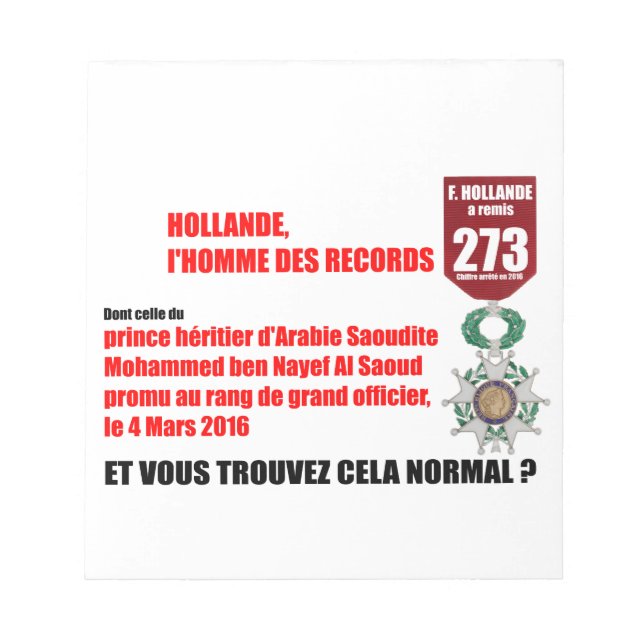Bloco De Notas Hollande Record Legion d'Honneur - Notepad (Frente)
