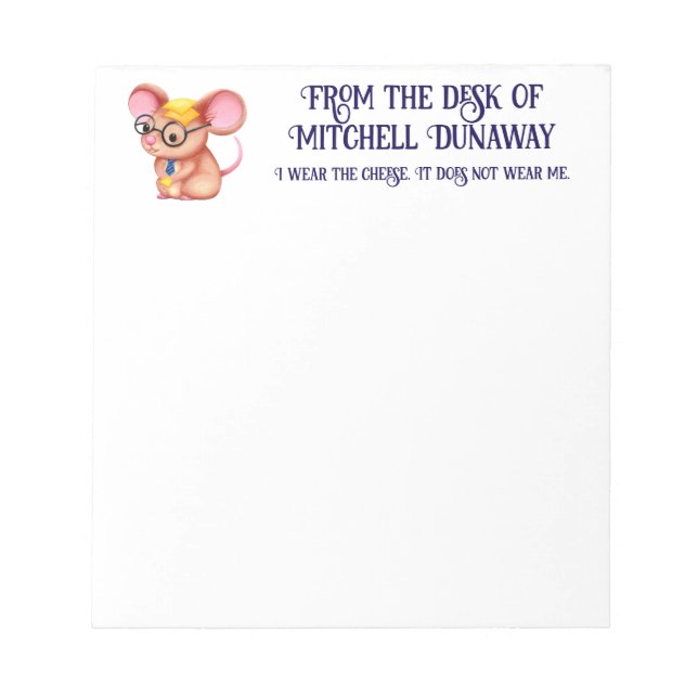 Bloco De Notas Homem do Queijo Peludo Negócios Rato Gravata Óculo (Frente)
