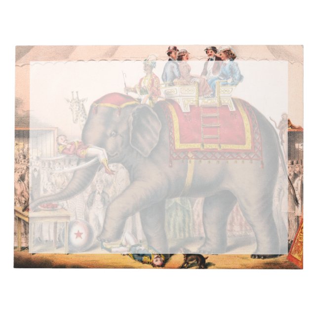 Bloco De Notas Homens Executando Um Ato De Circo Com Um Elefante. (Frente)