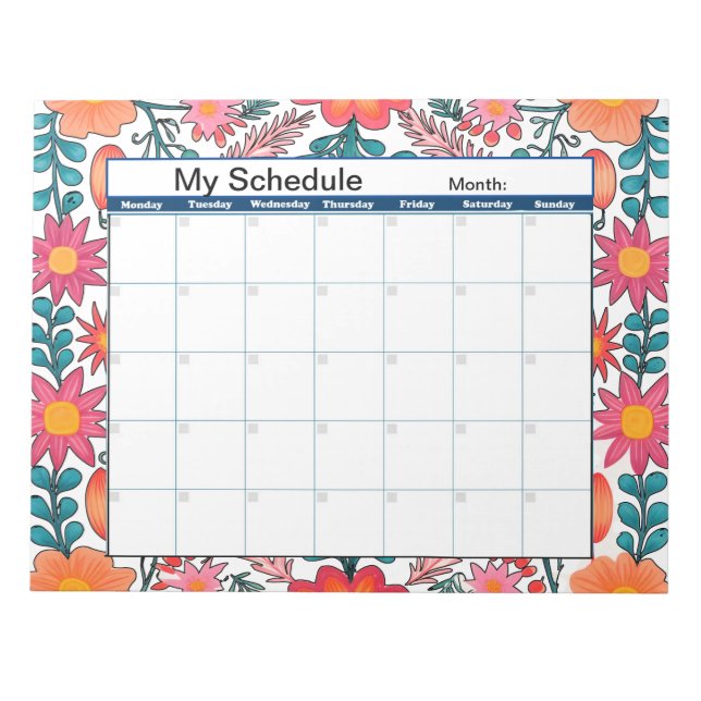 Bloco De Notas Horário Mensal (Frente)