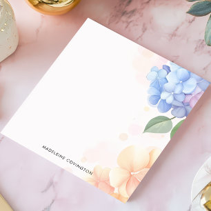 Bloco De Notas Hortênsia Azul e Rosa Nome Personalizado Floral