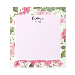 Bloco De Notas Hydrangea rosa com aquarela e anêmona japonesa