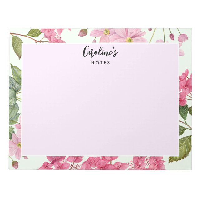 Bloco De Notas Hydrangea rosa com aquarela e anêmona japonesa (Frente)