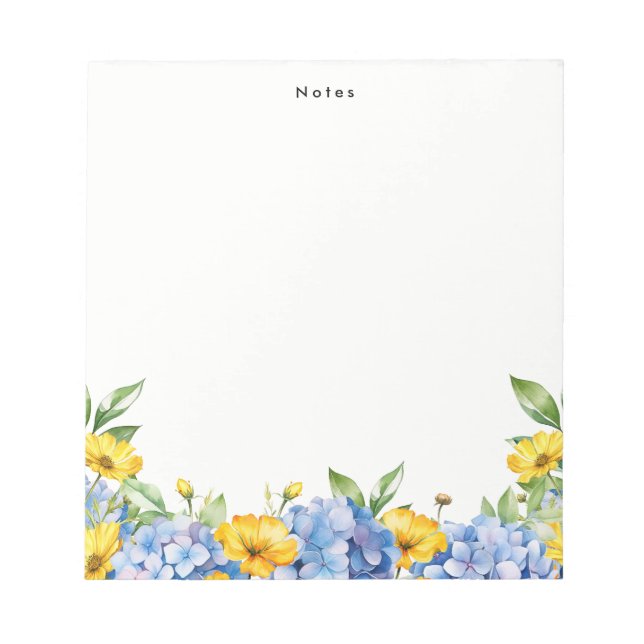 Bloco De Notas Hydrangeas Amarelas Azul de Cor-de-Água Personaliz (Frente)