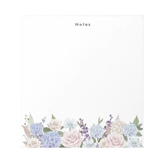 Bloco De Notas Hydrangeas Brancas de Cor Azul Personalizadas (Frente)