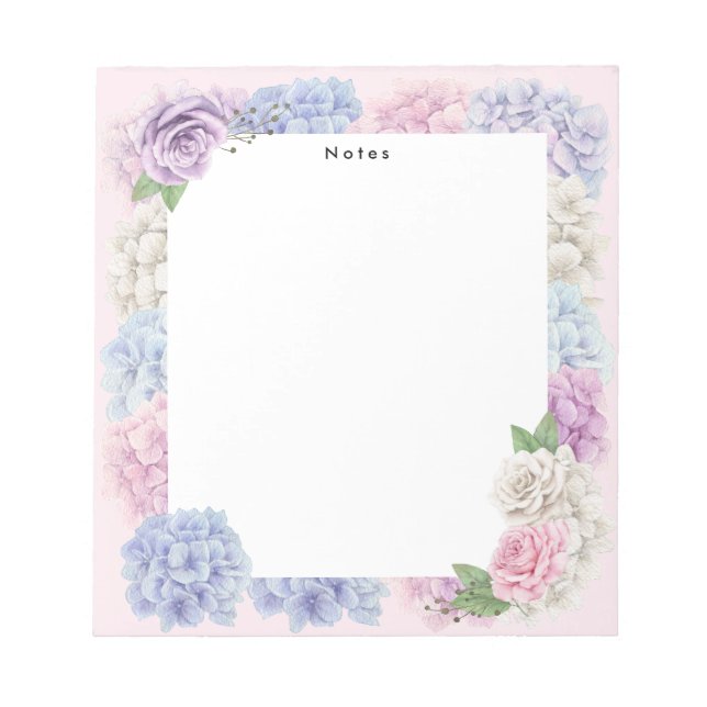 Bloco De Notas Hydrangeas Cor Azul-Rosa Personalizadas (Frente)