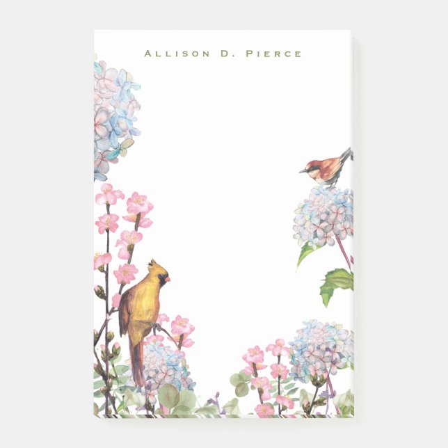 Bloco De Notas Hydrangeas & Songbird Nature Lover Personalizado (Frente)