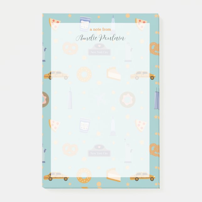 Bloco De Notas Ícones NYC Urbanos Nome Verde do Padrão Turquesa (Frente)