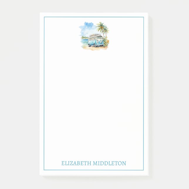 Bloco De Notas Ilha Tropical Retro Blue Bus (Frente)