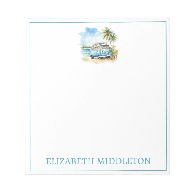 Bloco De Notas Ilha Tropical Retro Blue Bus (Frente)