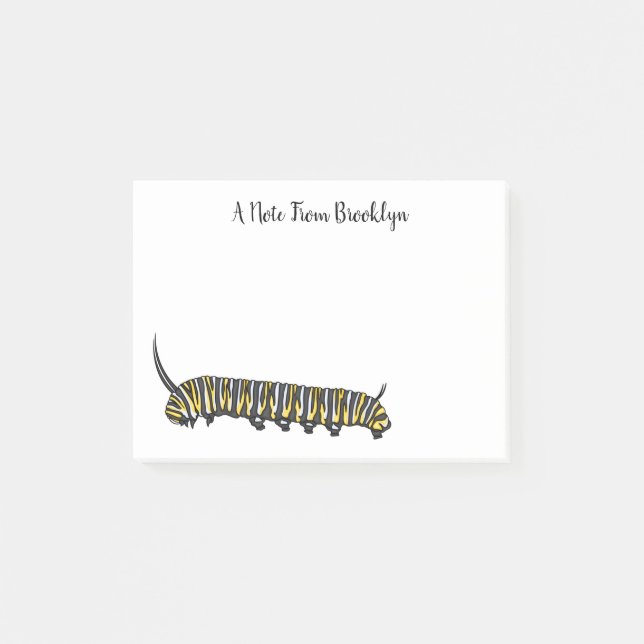 Bloco De Notas Ilustração da cartoon da lagarta monarca (Frente)