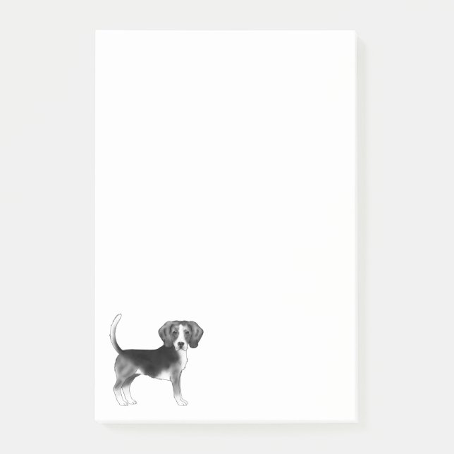 Bloco De Notas Ilustração de cachorro Beagle fofo em preto e bran (Frente)
